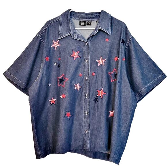 VTG Quizz Woman & Co Patriotic Stars Strips Button Down Denim Shirt Plus Size 24 - Picture 6 of 6